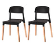 Modern Plastic Dining Chair Open Back with Beech Wood Legs, Black Set of 2 - LEHADAR