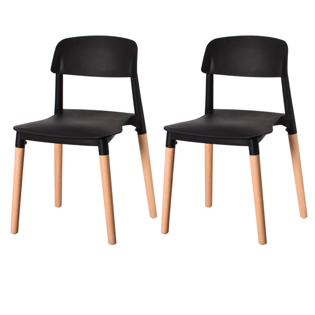 Modern Plastic Dining Chair Open Back with Beech Wood Legs, Black Set of 2 - LEHADAR