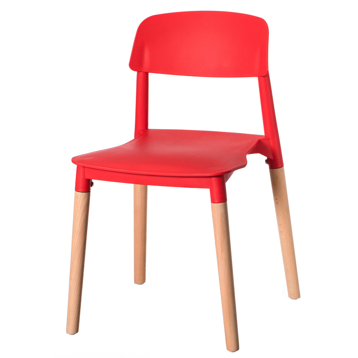 Modern Plastic Dining Chair Open Back with Beech Wood Legs, Red - LEHADAR