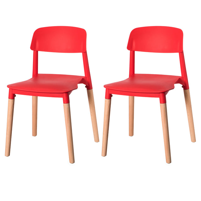Modern Plastic Dining Chair Open Back with Beech Wood Legs, Red Set of 2 - LEHADAR