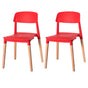 Modern Plastic Dining Chair Open Back with Beech Wood Legs, Red Set of 2 - LEHADAR