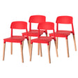 Modern Plastic Dining Chair Open Back with Beech Wood Legs, Red Set of 4 - LEHADAR
