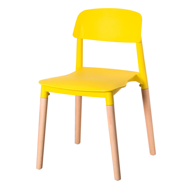 Modern Plastic Dining Chair Open Back with Beech Wood Legs, Yellow - LEHADAR