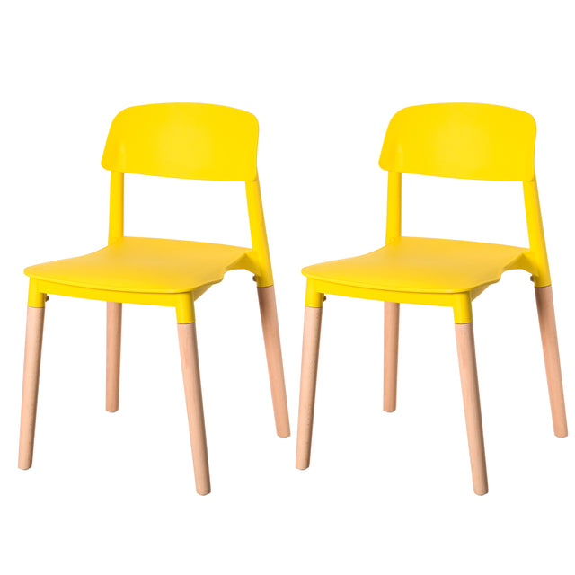 Modern Plastic Dining Chair Open Back with Beech Wood Legs, Yellow Set of 2 - LEHADAR