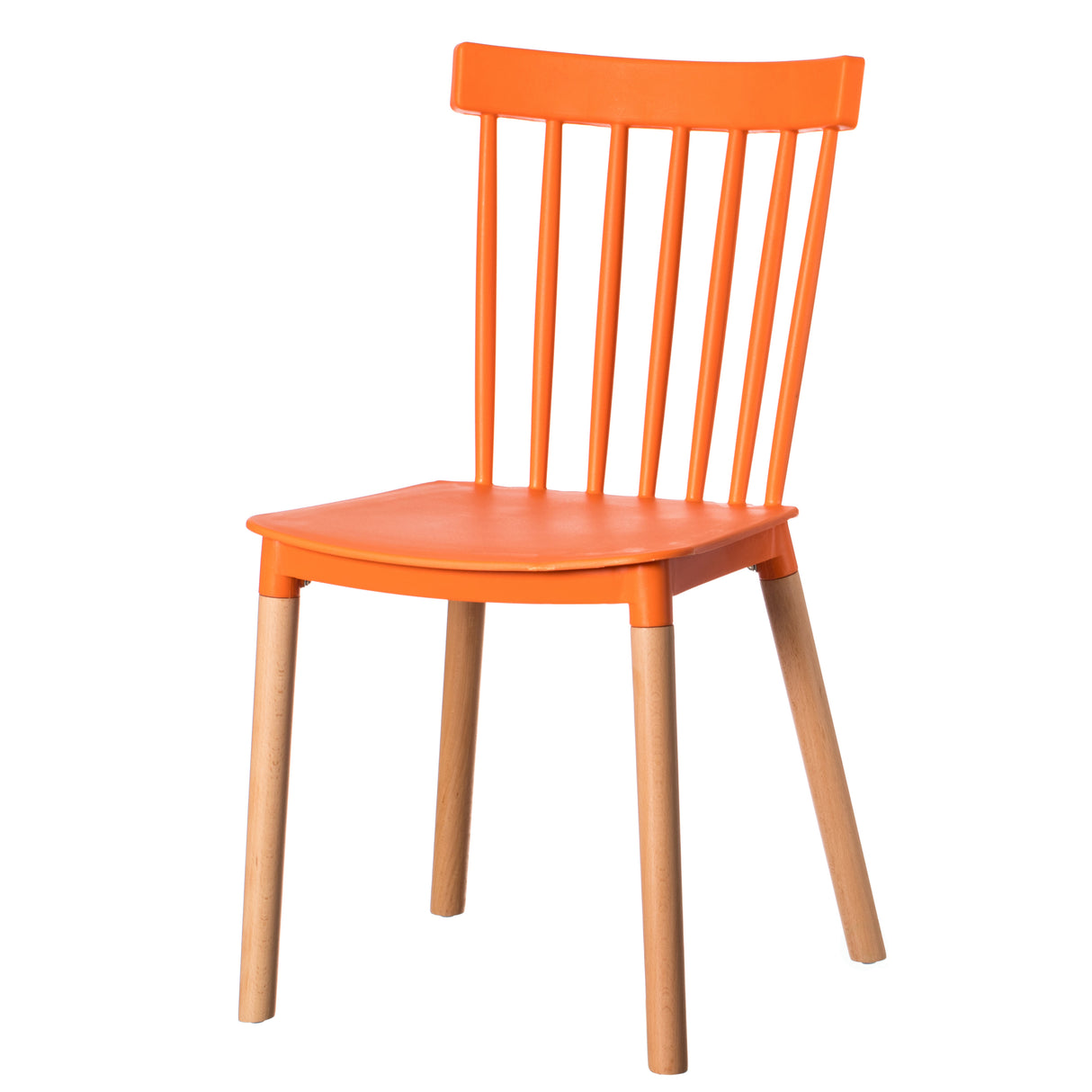 Modern Plastic Dining Chair Windsor Design with Beech Wood Legs, Orange - LEHADAR