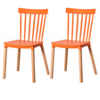 Modern Plastic Dining Chair Windsor Design with Beech Wood Legs, Orange Set of 2 - LEHADAR