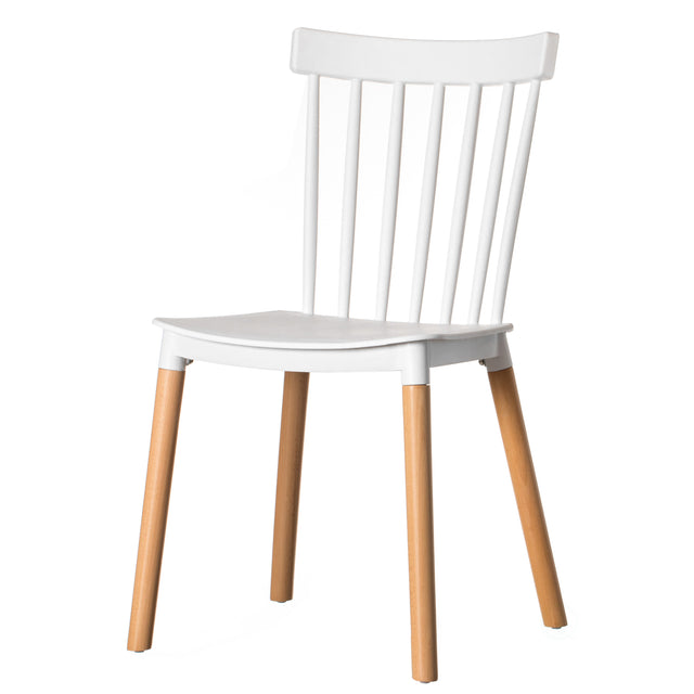 Modern Plastic Dining Chair Windsor Design with Beech Wood Legs, White - LEHADAR
