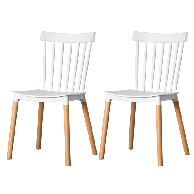 Modern Plastic Dining Chair Windsor Design with Beech Wood Legs, White Set of 2 - LEHADAR