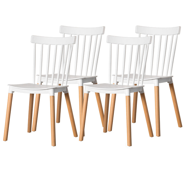 Modern Plastic Dining Chair Windsor Design with Beech Wood Legs, White Set of 4 - LEHADAR
