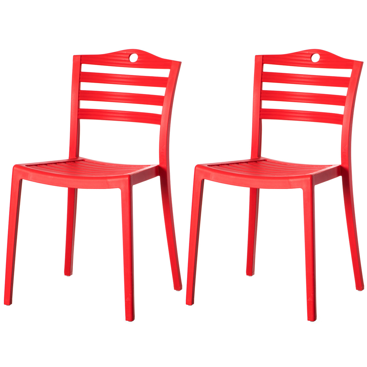 Stackable Modern Plastic Indoor and Outdoor Dining Chair with Ladderback Design for All Weather Use, Red Set of 2 - LEHADAR