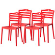 Stackable Modern Plastic Indoor and Outdoor Dining Chair with Ladderback Design for All Weather Use, Red Set of 4 - LEHADAR