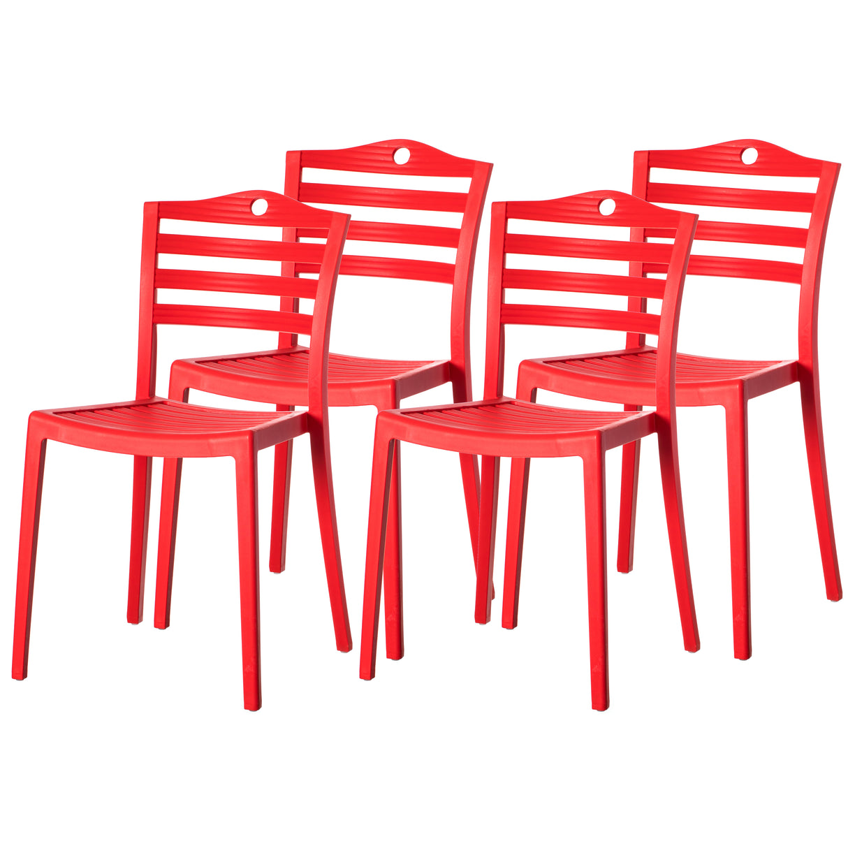 Stackable Modern Plastic Indoor and Outdoor Dining Chair with Ladderback Design for All Weather Use, Red Set of 4 - LEHADAR
