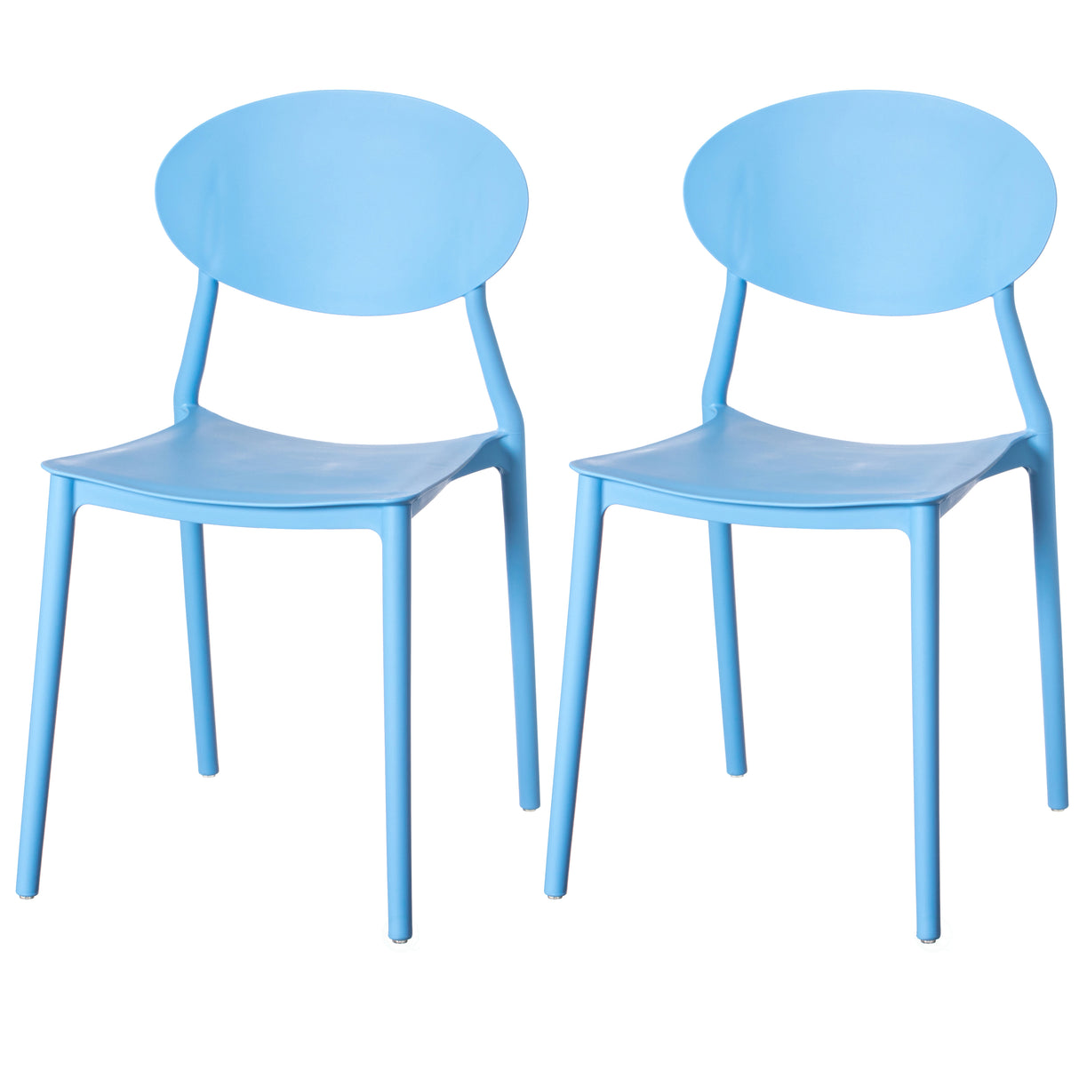 Modern Plastic Outdoor Dining Chair with Open Oval Back Design, Blue Set of 2 - LEHADAR