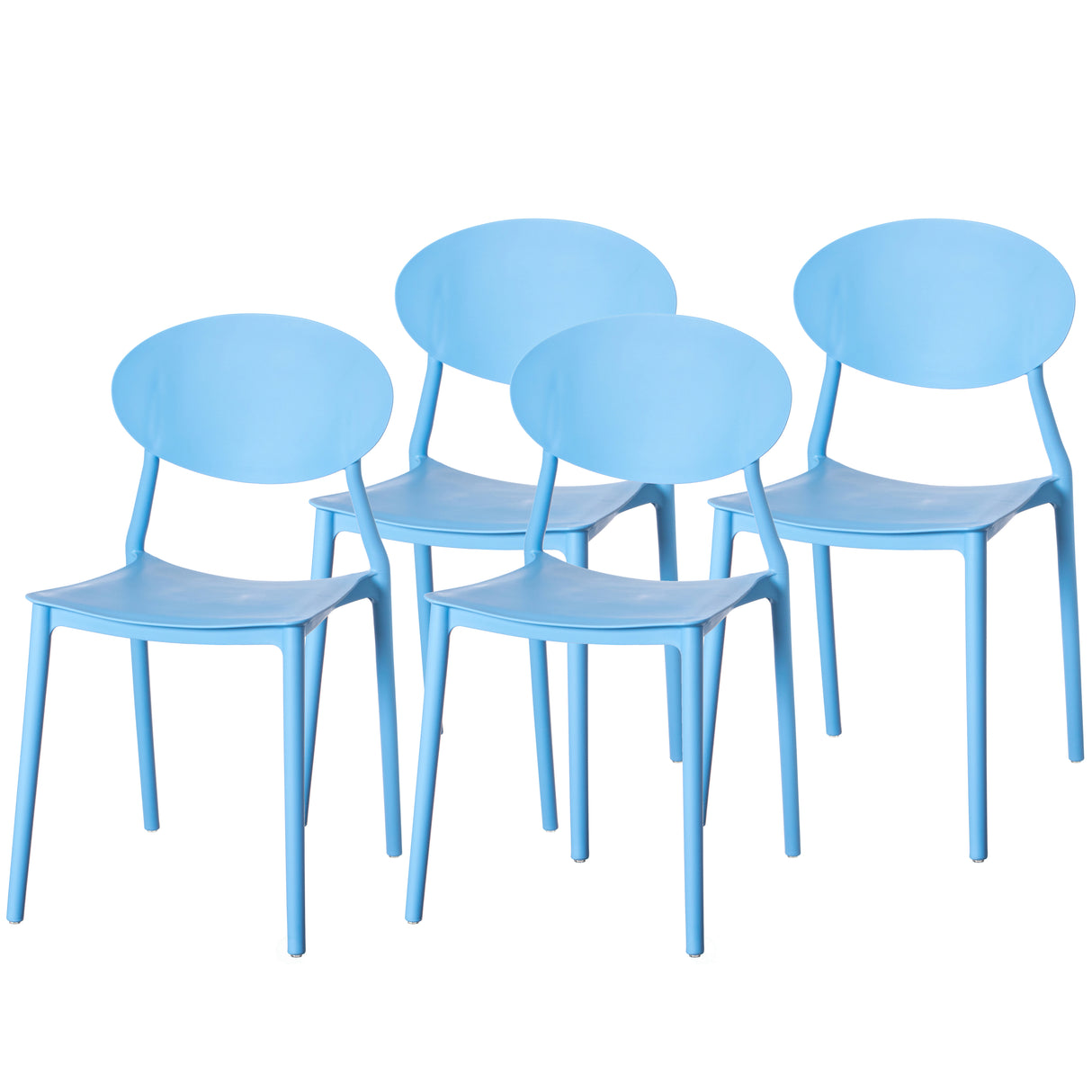 Modern Plastic Outdoor Dining Chair with Open Oval Back Design, Blue Set of 4 - LEHADAR