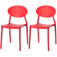 Modern Plastic Outdoor Dining Chair with Open Oval Back Design, Red Set of 2 - LEHADAR