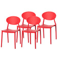 Modern Plastic Outdoor Dining Chair with Open Oval Back Design, Red Set of 4 - LEHADAR