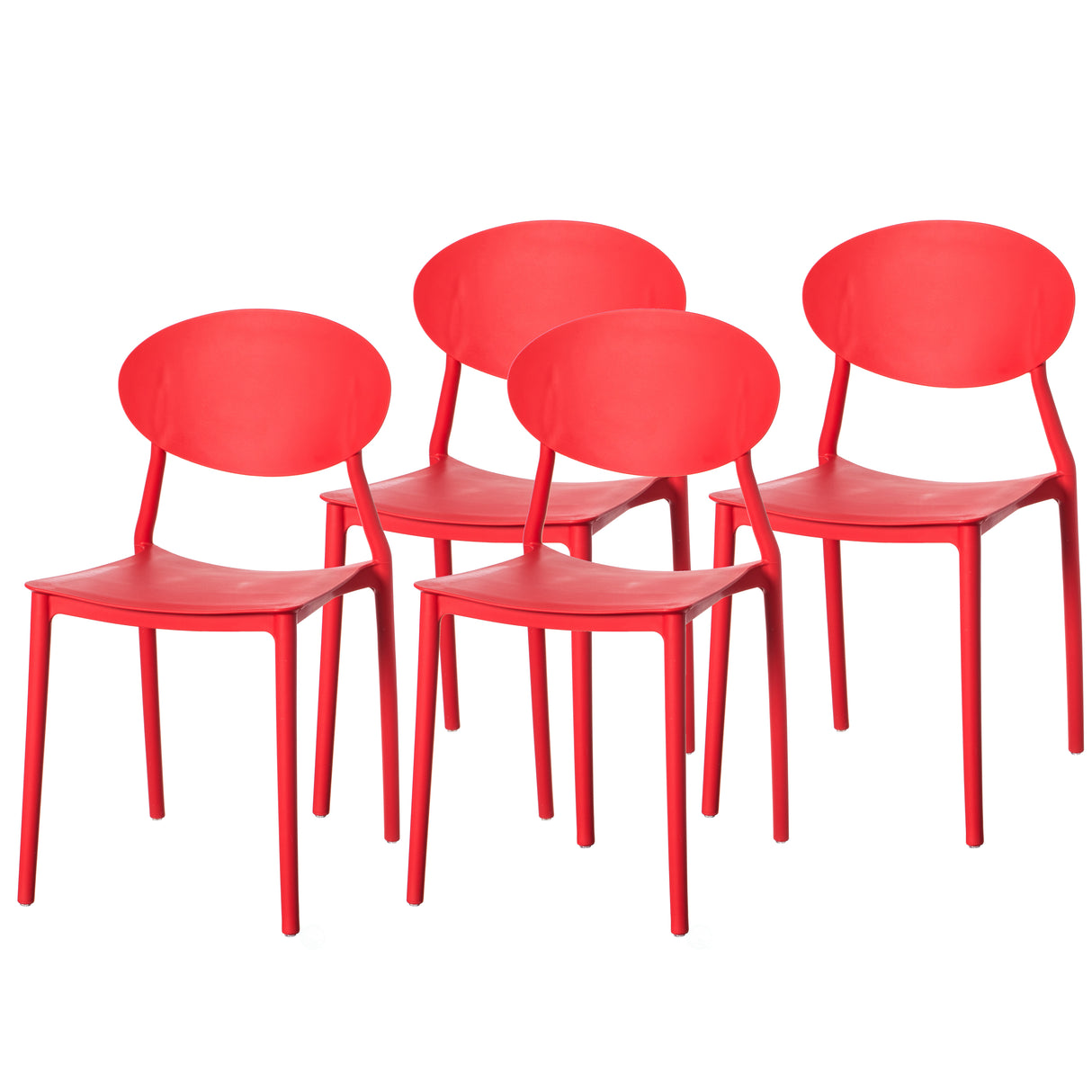 Modern Plastic Outdoor Dining Chair with Open Oval Back Design, Red Set of 4 - LEHADAR