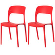 Modern Plastic Outdoor Dining Chair with Open Curved Back, Red Set of 2 - LEHADAR