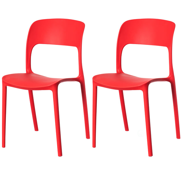 Modern Plastic Outdoor Dining Chair with Open Curved Back, Red Set of 2 - LEHADAR