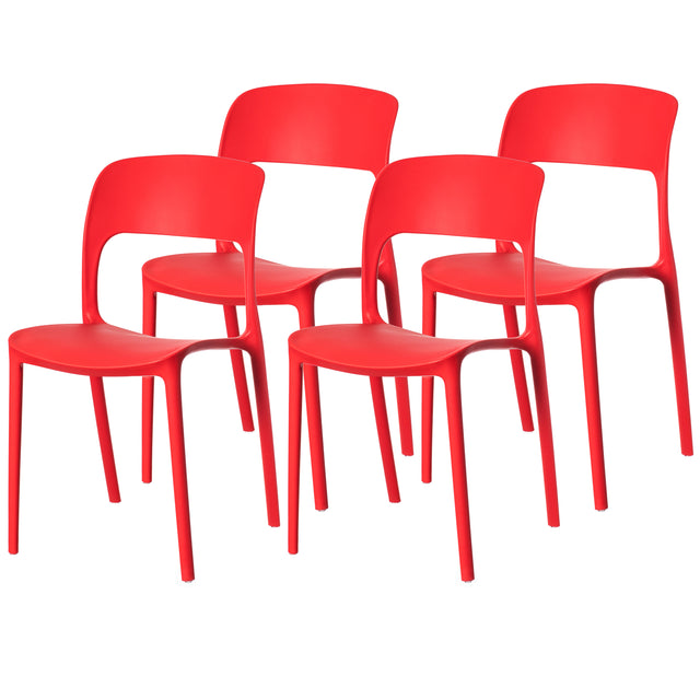 Modern Plastic Outdoor Dining Chair with Open Curved Back, Red Set of 4 - LEHADAR