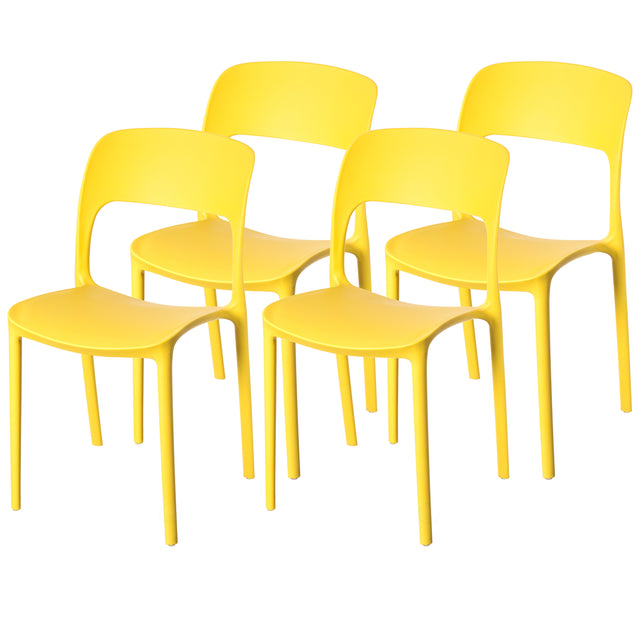 Modern Plastic Outdoor Dining Chair with Open Curved Back, Yellow Set of 4 - LEHADAR