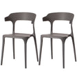 Modern Plastic Outdoor Dining Chair with Open U Shaped Back, Grey Set of 2 - LEHADAR
