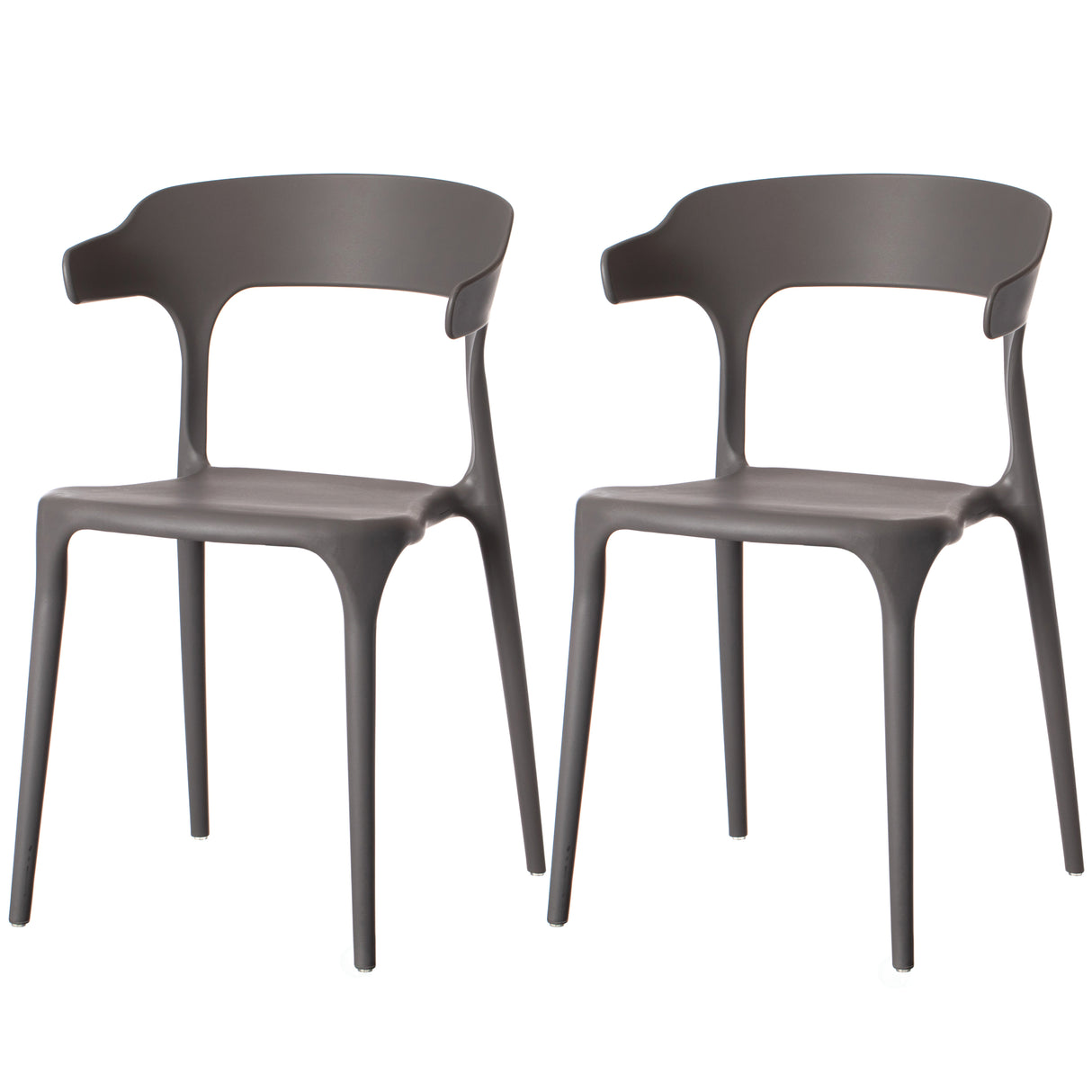 Modern Plastic Outdoor Dining Chair with Open U Shaped Back, Grey Set of 2 - LEHADAR