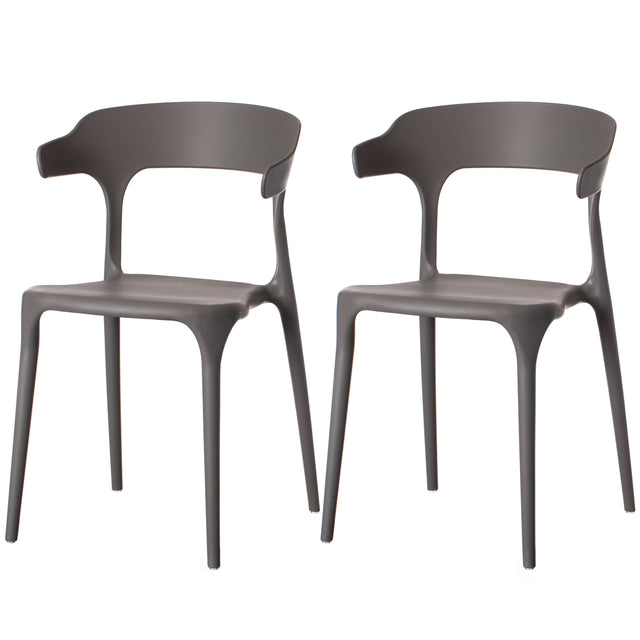 Modern Plastic Outdoor Dining Chair with Open U Shaped Back, Grey Set of 2 - LEHADAR
