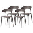 Modern Plastic Outdoor Dining Chair with Open U Shaped Back, Grey Set of 4 - LEHADAR