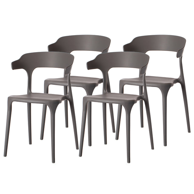 Modern Plastic Outdoor Dining Chair with Open U Shaped Back, Grey Set of 4 - LEHADAR