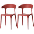 Modern Plastic Outdoor Dining Chair with Open U Shaped Back, Red Set of 2 - LEHADAR