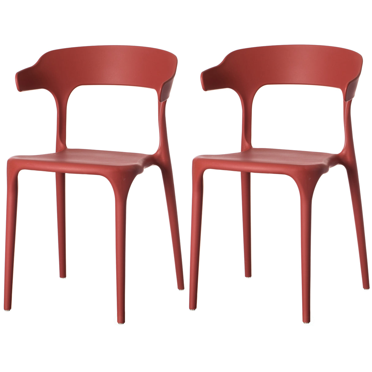 Modern Plastic Outdoor Dining Chair with Open U Shaped Back, Red Set of 2 - LEHADAR