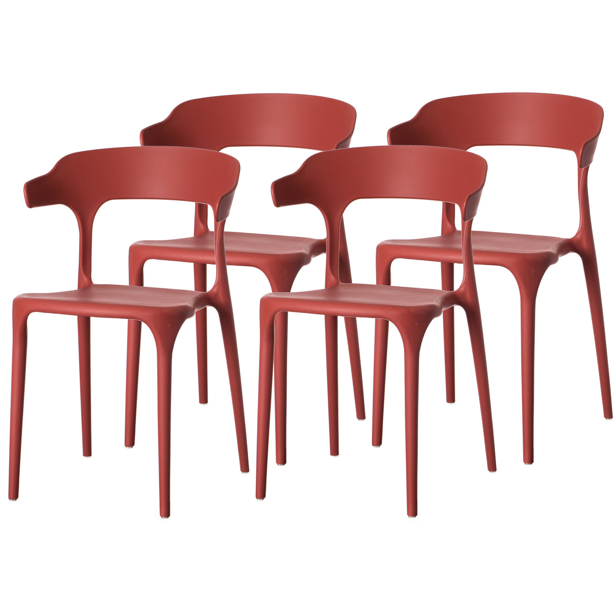 Modern Plastic Outdoor Dining Chair with Open U Shaped Back, Red Set of 4 - LEHADAR