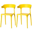 Modern Plastic Outdoor Dining Chair with Open U Shaped Back, Yellow Set of 2 - LEHADAR
