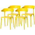 Modern Plastic Outdoor Dining Chair with Open U Shaped Back, Yellow Set of 4 - LEHADAR