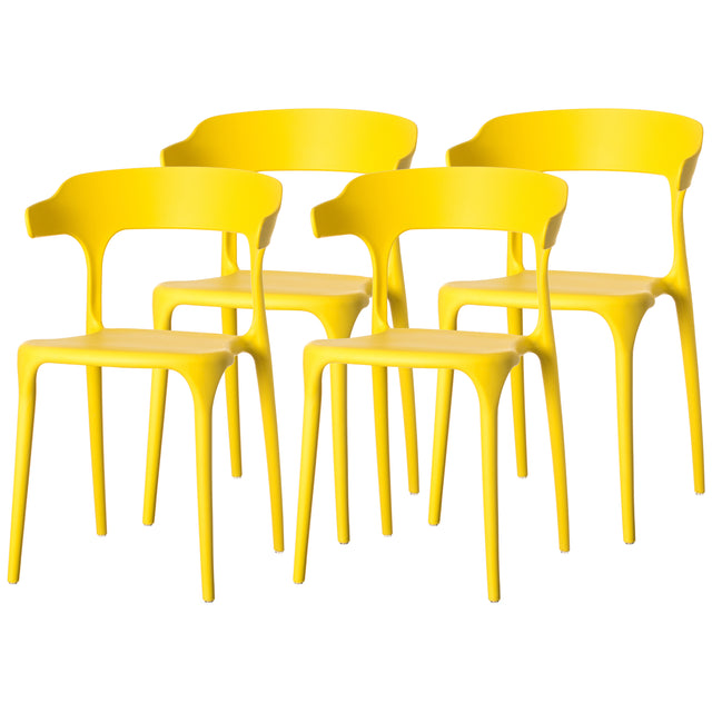 Modern Plastic Outdoor Dining Chair with Open U Shaped Back, Yellow Set of 4 - LEHADAR