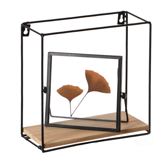 Rectangle, Wooden Board with Metal Frame Wall Mount Floating Shelf for The Living Room, Dining Room, or Office - LEHADAR