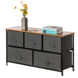 Charcoal Five Fabric Storage Drawer Unit, Wooden Top Dresser Tower, 2 Sizes Bins, Gray, 5 Drawers - LEHADAR