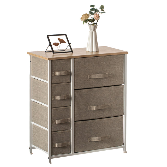 Sand Bins and White Frame Seven Storage Night Chest and Storage Chest, 2 Sizes Bins, Beige, 7 Drawers - LEHADAR