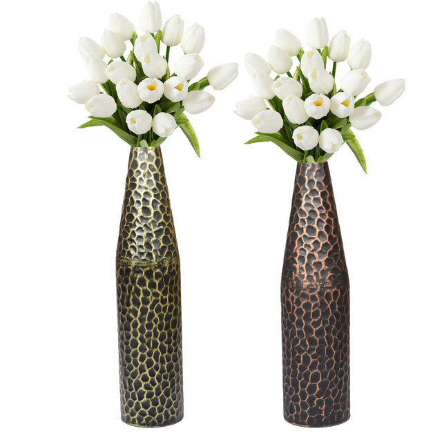 Hammered Metal Decorative Centerpiece Flower Table Vase, Set of 2 - LEHADAR