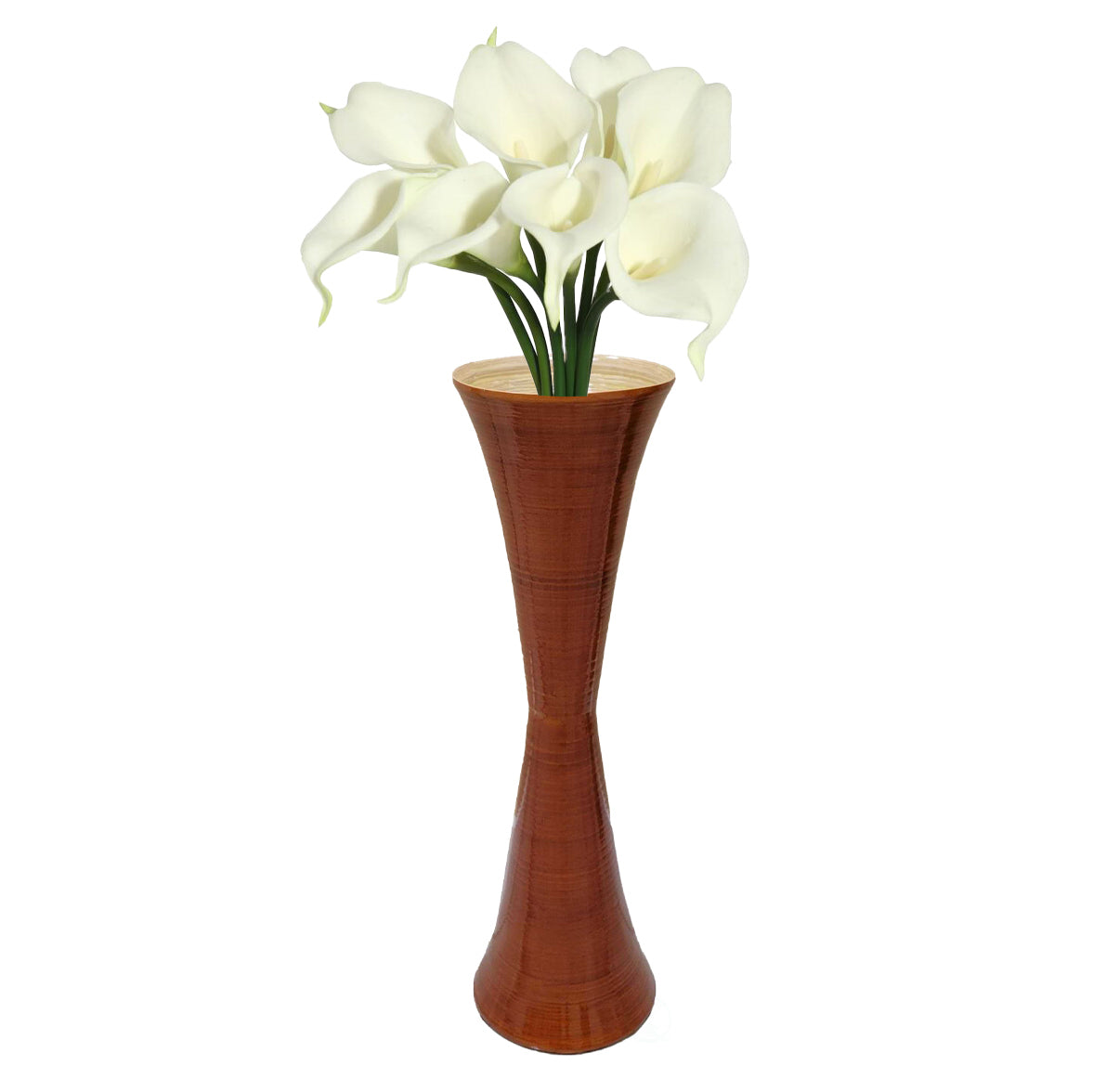 Decorative Modern Bamboo Display Floor Vase Hourglass Shape, 27 Inch Brown - LEHADAR