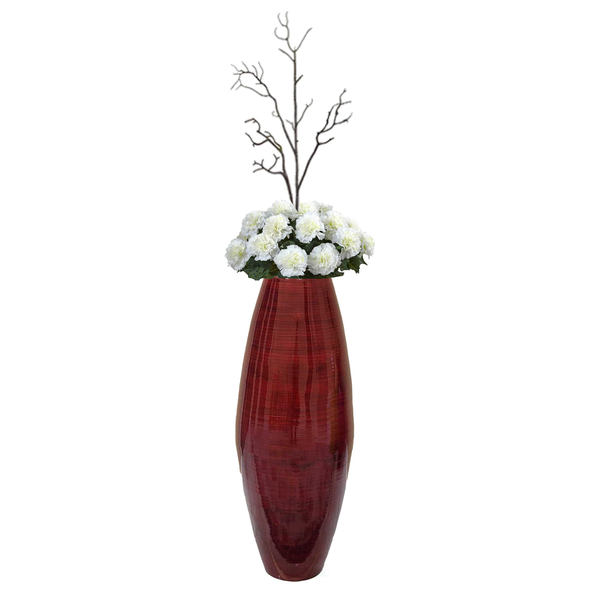 Bamboo Cylinder Floor Vase - Handcrafted Tall Decorative Vase - Ideal for Dining Room, Living Room, 16.5 Inch, Red - LEHADAR
