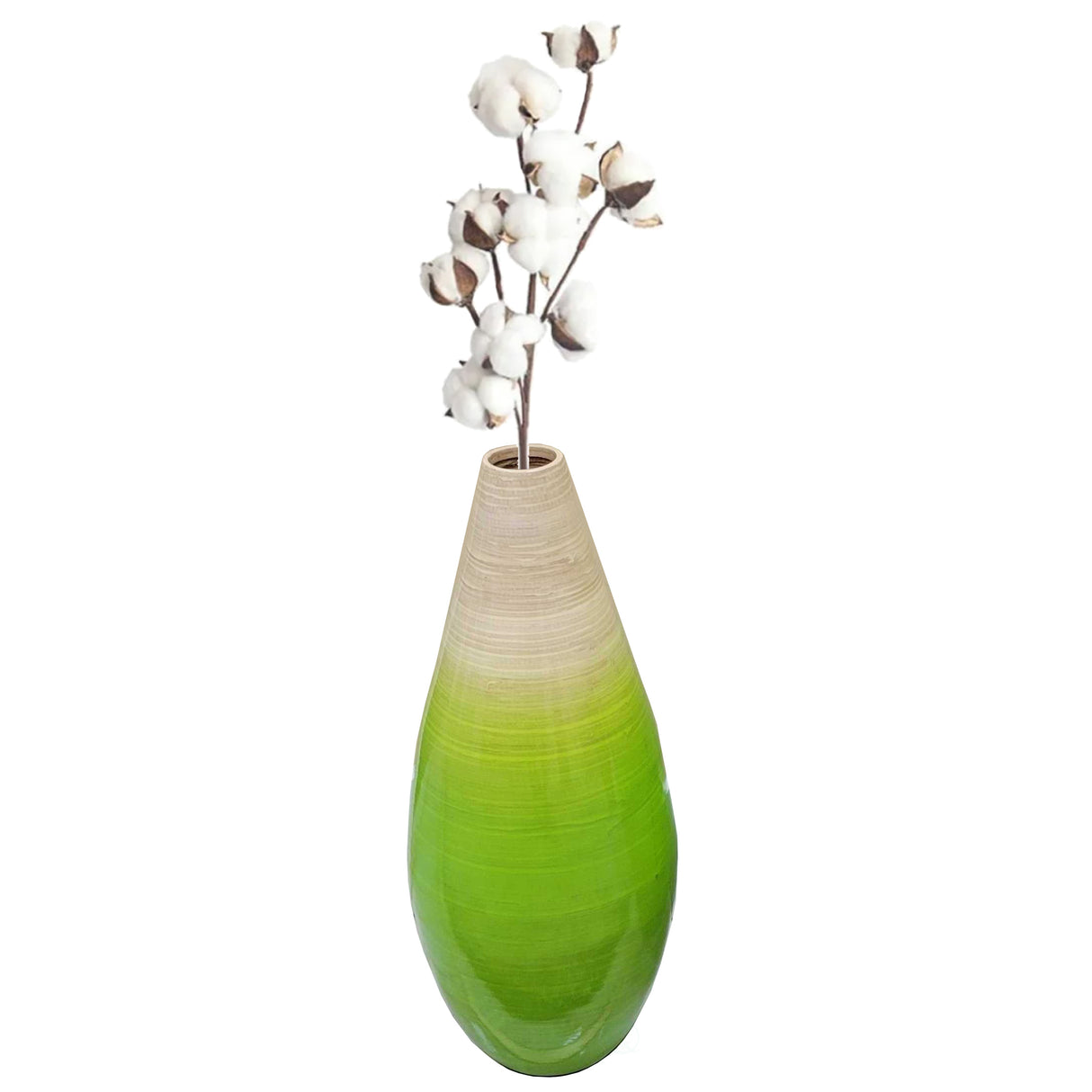 Contemporary Bamboo Floor Flower Vase Tear Drop Design for Dining, Living Room, Entryway Decoration Fill It with Dried Branches or Flowers, Medium Green - LEHADAR