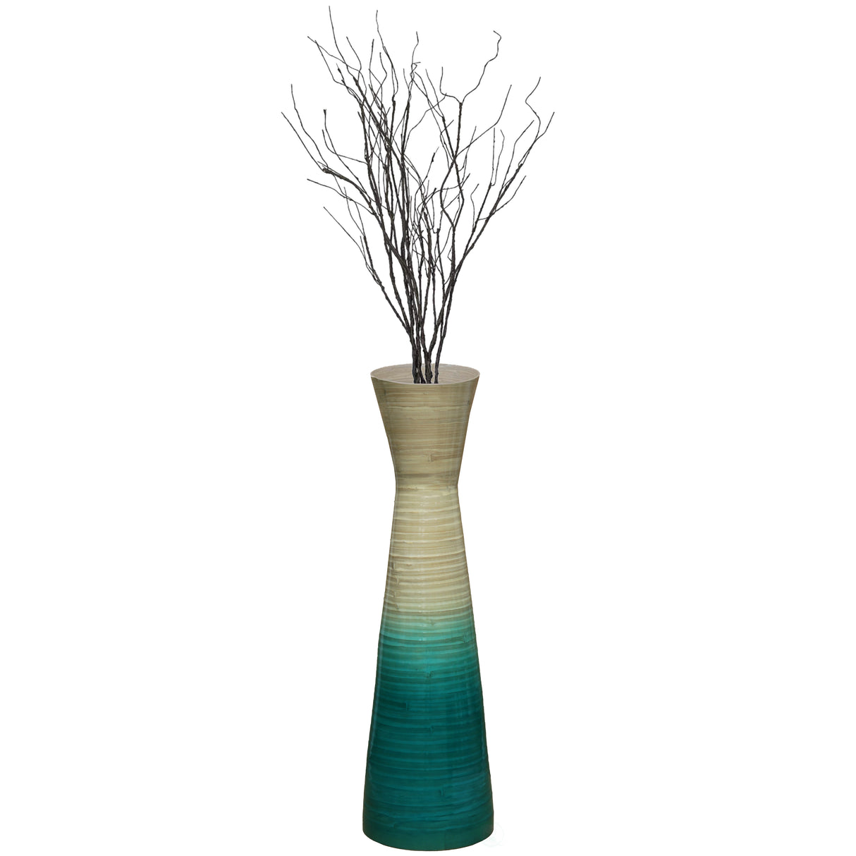 Uniquewise 27" Contemporary Bamboo Floor Flower Vase Hourglass Design for Dining, Living Room, Entryway Decoration Fill It with Dried Branches or Flowers, Blue - LEHADAR