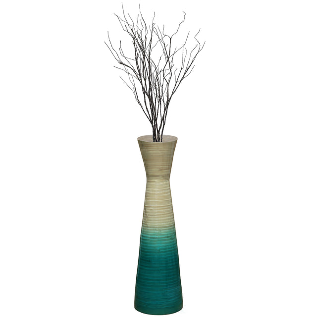 Uniquewise 27" Contemporary Bamboo Floor Flower Vase Hourglass Design for Dining, Living Room, Entryway Decoration Fill It with Dried Branches or Flowers, Blue - LEHADAR