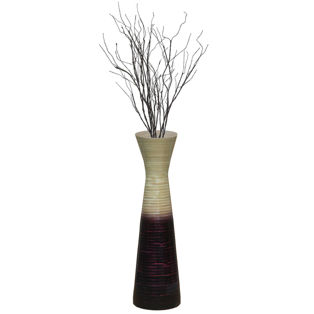 Uniquewise 27" Contemporary Bamboo Floor Flower Vase Hourglass Design for Dining, Living Room, Entryway Decoration Fill It with Dried Branches or Flowers, Purple - LEHADAR