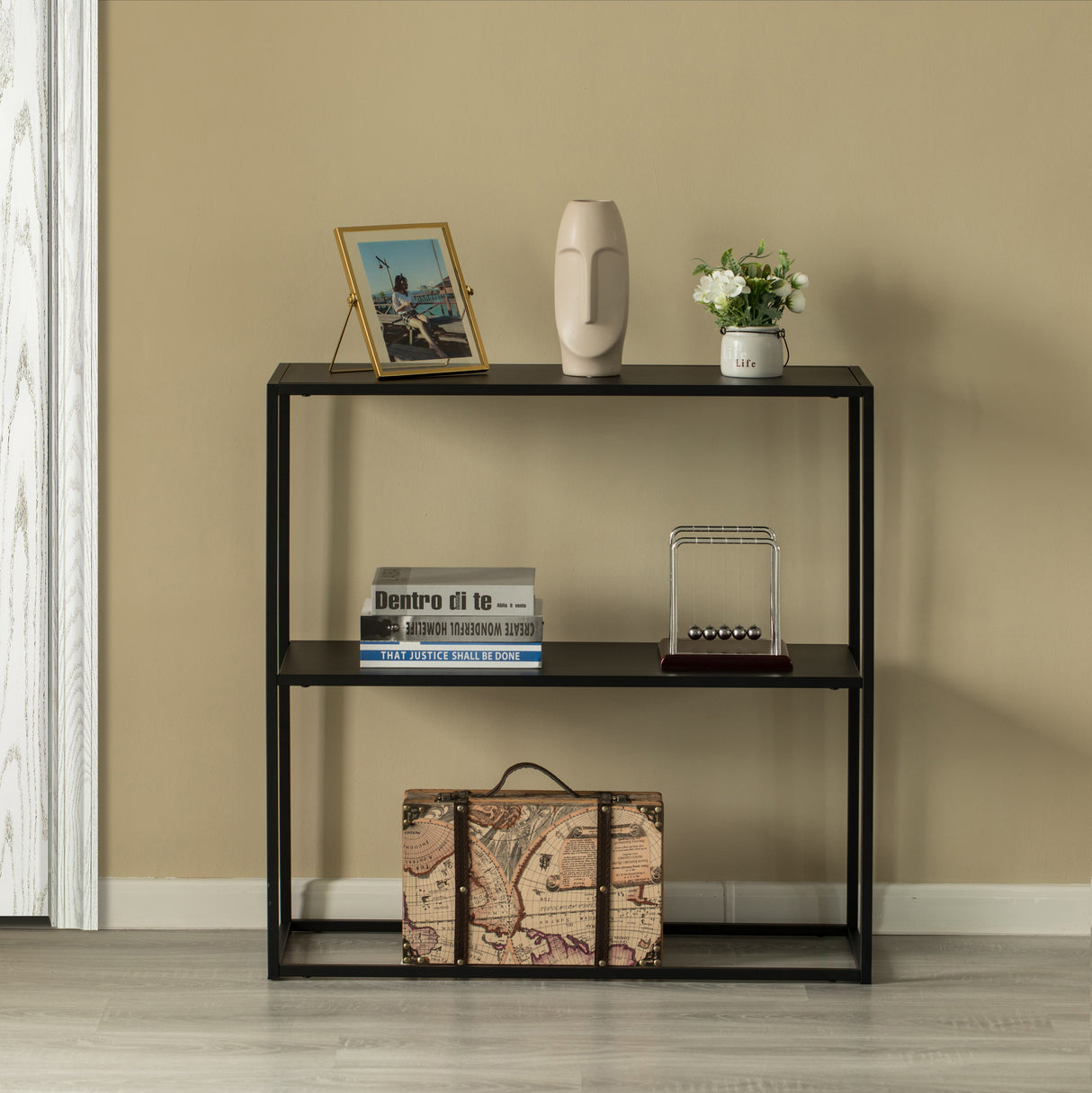 Modern Display Metal Console Table with Open Shelf, for Dining, Entryway and Hallway, Black - LEHADAR