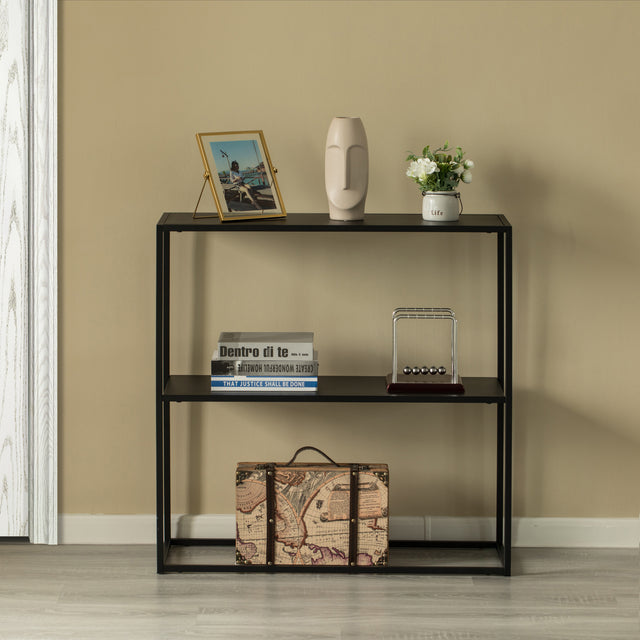 Modern Display Metal Console Table with Open Shelf, for Dining, Entryway and Hallway, Black - LEHADAR