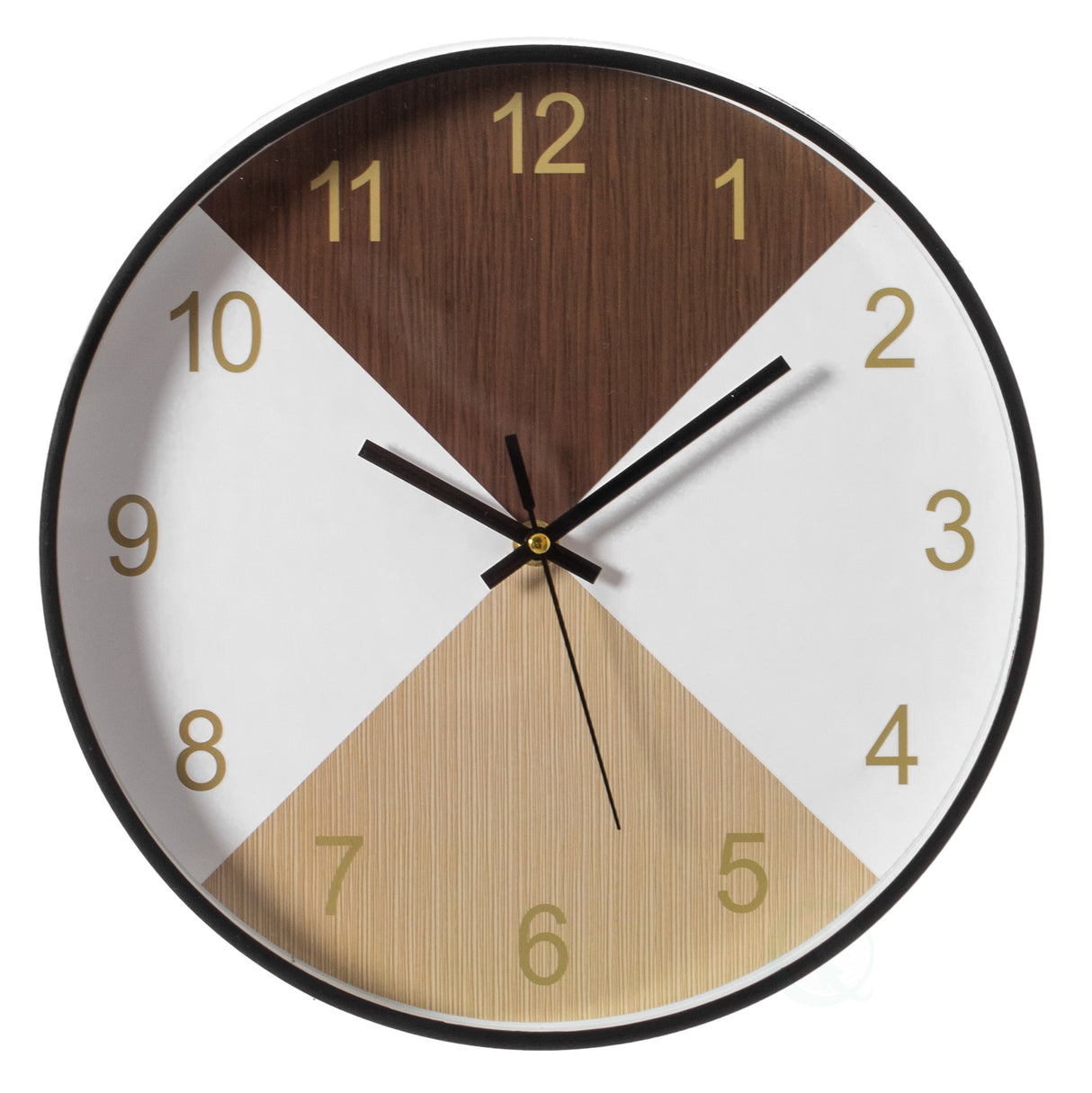 Decorative Modern Round Wood- Looking Plastic Wall Clock for Living Room, Kitchen, or Dining Room, Brown and Beige - LEHADAR
