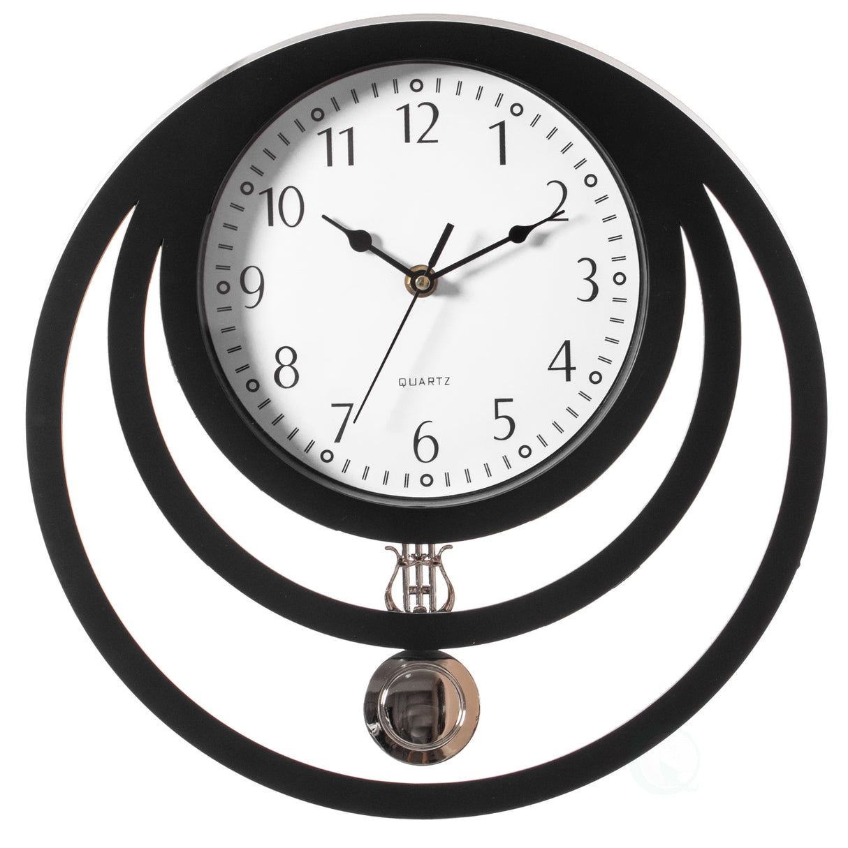 Decorative Modern Unique Round Plastic Wall Clock with Circles, for Living Room, Kitchen, or Dining Room, Black - LEHADAR